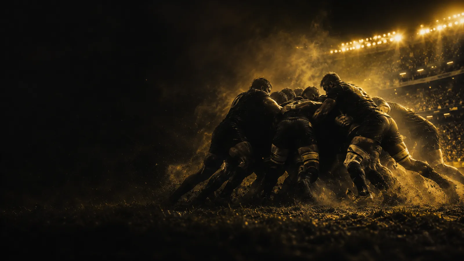 Floodlit rugby stadium in gold and black — Australian betting sites not on BetStop